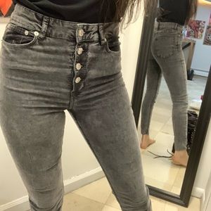 Zara high waist button fly grey velvet skinny jean